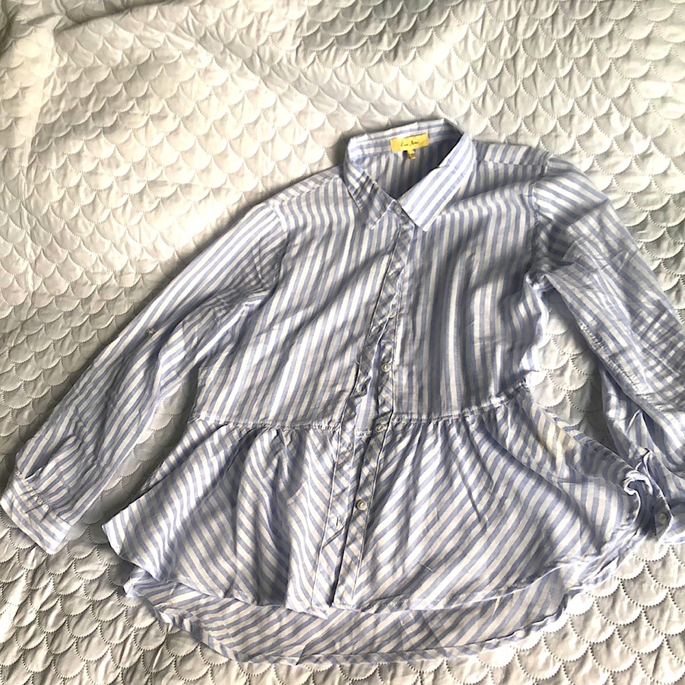 Love notes Colton striped flared blouse. Never been worn! Blue and white stripes